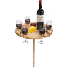 木质野餐桌多功能插地式野餐桌跨境沙滩野炊便携木质红酒桌