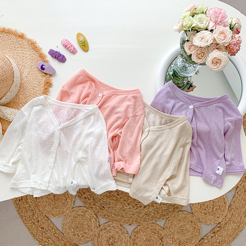 Summer Baby Clothes Sun Protection Clothes Air Conditioning Shirt Solid Color Cardigan Newborn Long Sleeve Thin Small Jacket