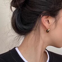925银复古美拉德虎眼石耳环2026年高级感玳瑁色圆珠耳钩耳挂耳饰