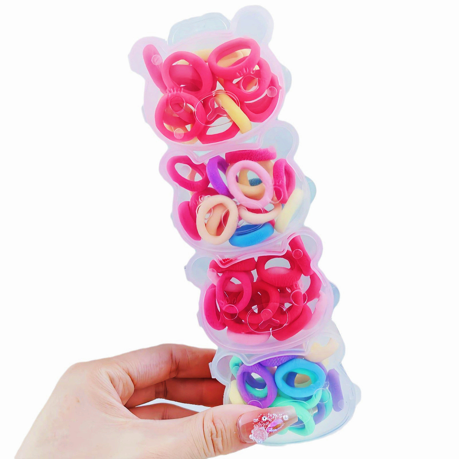 Base coreana para el cabello de los niños, toalla de banda de goma, anillo de cabello para niños pequeños, anillo de cabello de caja de color, joyas de cabello de cuerda