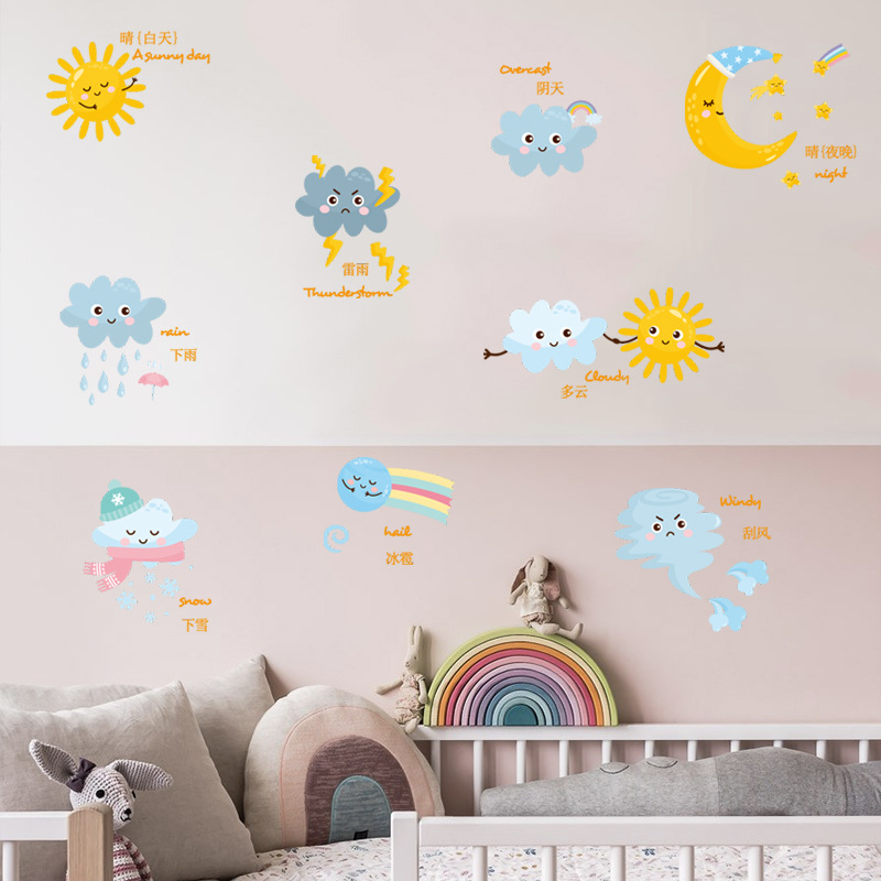 Cartoon Weather Sun Clouds Moon Dark Clouds Decorative Wall Stickers display picture 1