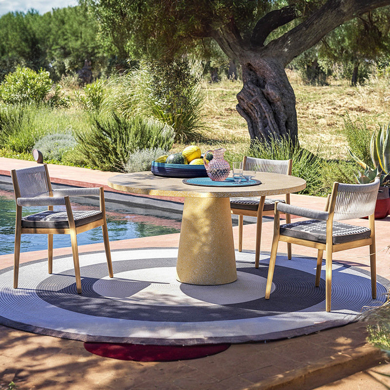 Ocio al aire libre patio de caña mesa y silla jardín balcón al aire libre impermeable anti-corrosión muebles de mesa de teca