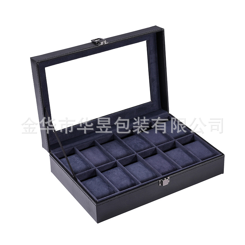 Nueva caja de almacenamiento de reloj transfronterizo en stock al por mayor negro PU cuero púrpura reloj pantalla caja 12-bit caja de reloj