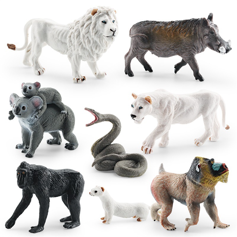 Transfronterizo simulación bosque animal africano blanco León negro corona Macaco hurón Manchuria jabalí Koala Python modelo juguete
