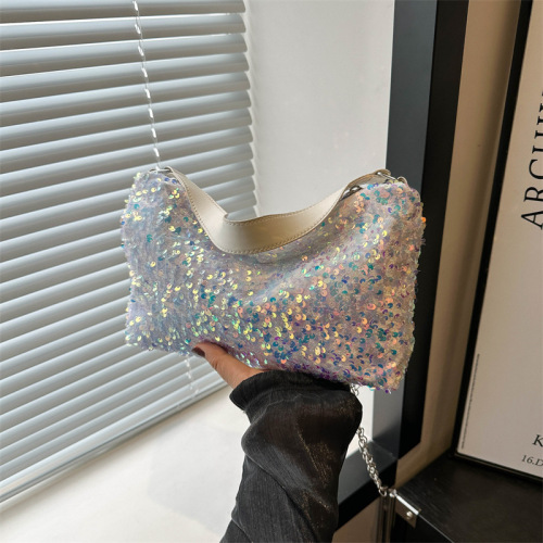 Elevated-Style Sequin Underarm Mini Square Bag for Women, 2024 New Arrival Fashionable Chain Shoulder Bag, Crossbody Bag for International Markets