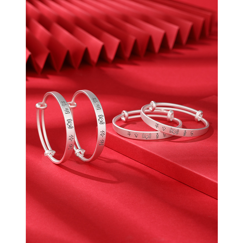 Bebé pulsera de plata 999 plata esterlina dragón año nacimiento año niños bebé niño pulsera de plata pura un mes regalo