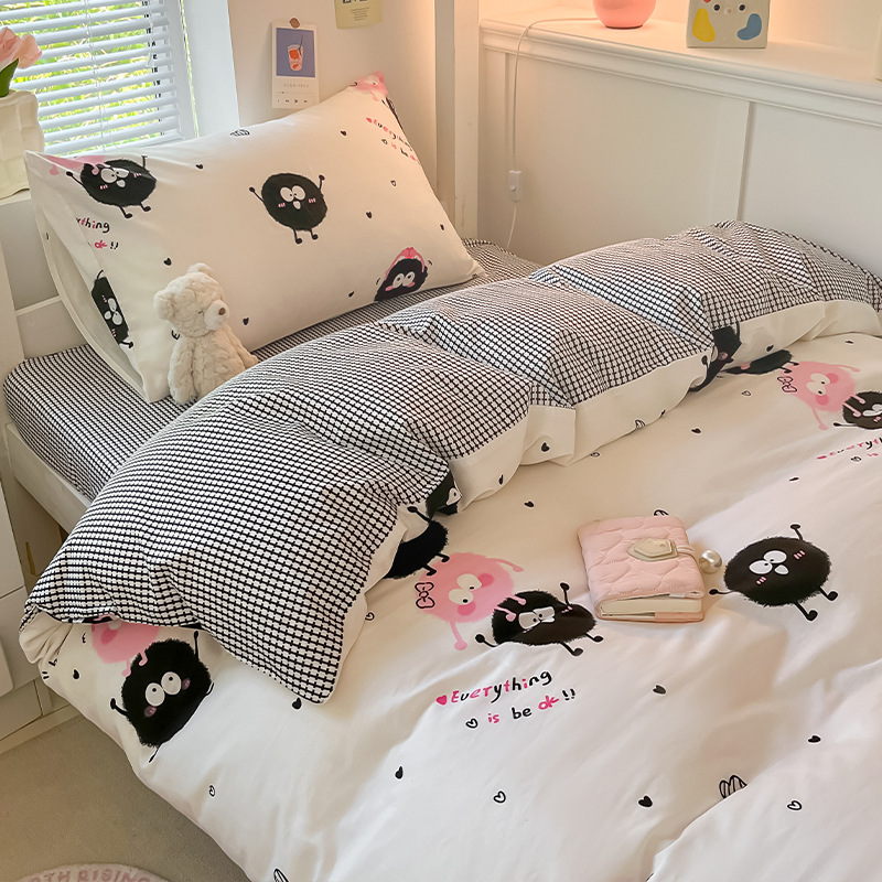 Pequeño algodón fresco dormitorio de estudiantes universitarios cama de tres piezas algodón puro 2025 nuevo traje de sábanas de verano de cuatro piezas