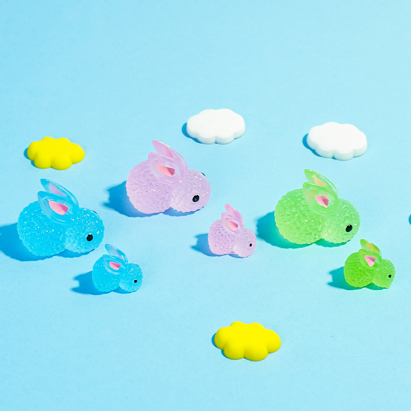 Conejito de color, lindo conejo luminoso, decoración de micro paisaje, dibujos animados de animales lindos, accesorios de resina vegetal de jardinería luminosa