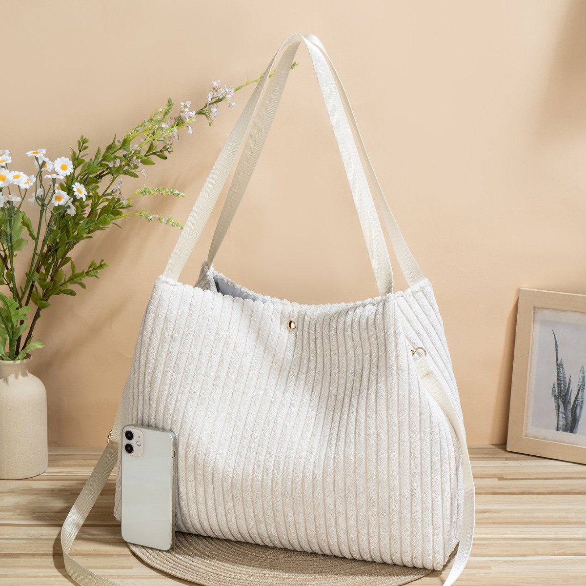 Transfronterizo nuevo bolso de terciopelo de meandera de gran capacidad de mujer otoño y invierno alto portátil versátil almacenamiento de viaje