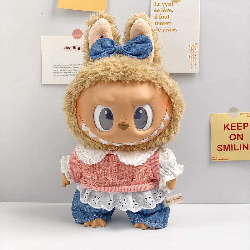 Ropa de muñeca de peluche de vinilo Labubu de 38cm para ropa de muñeca La Bu Time to Chill