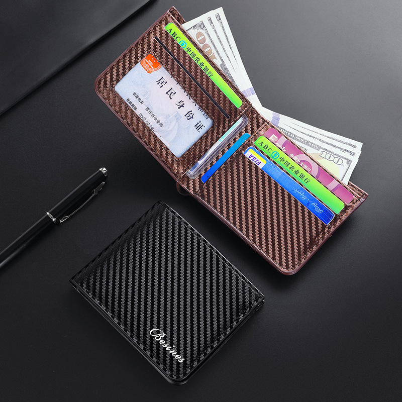 Fábrica al por mayor monedero de hombre nuevo tipo de fibra de carbono multi-tarjeta cremallera bolso de cambio bolso de tarjeta bolso de hombre corto
