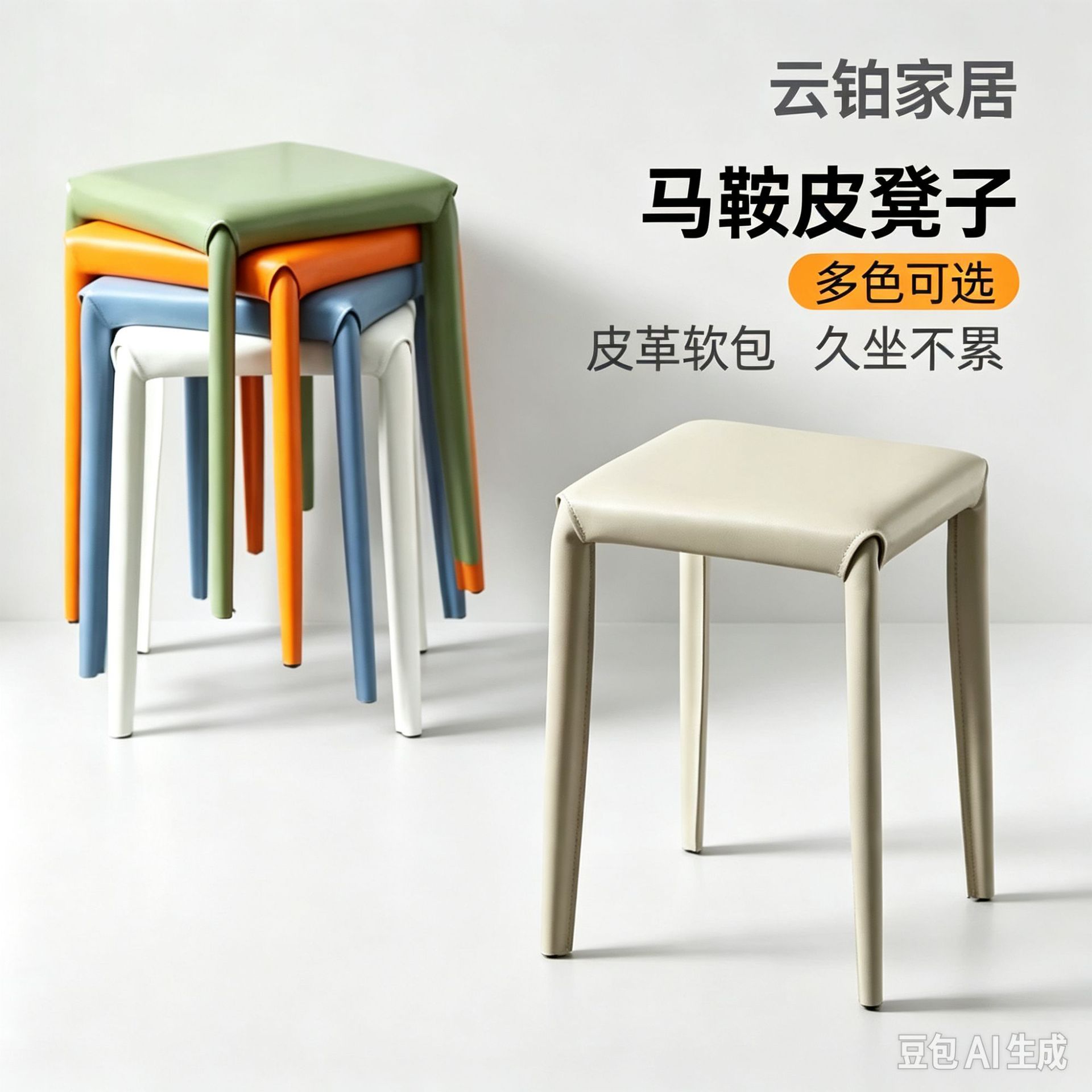 跨境马鞍凳轻奢北欧结实软包餐凳客厅餐桌凳餐厅椅子家用凳子方凳