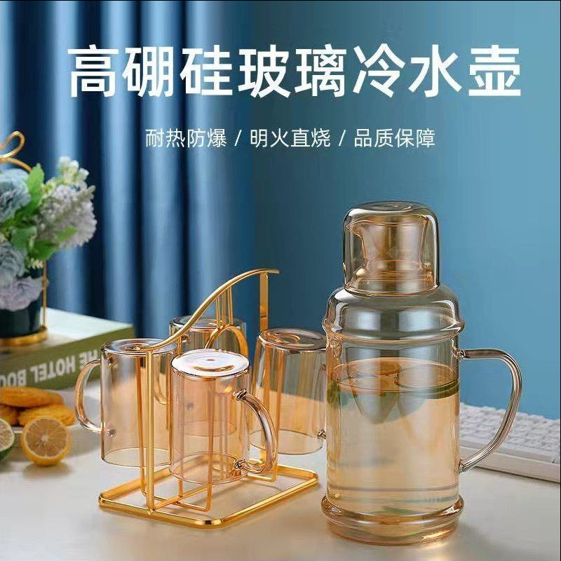 工廠批發涼白開水杯套裝大容量高硼硅果汁瓶耐高溫防爆玻璃冷水壺