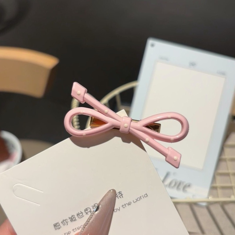 奶蓝韩系简约椭圆波点粉色鸭嘴ins春夏蝴蝶结百搭海边夹儿童头饰|undefined