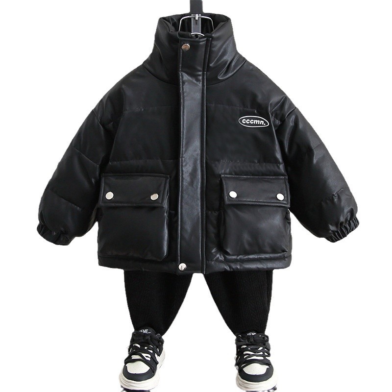 6872 chaqueta de plumón para niños invierno 2024 nuevo estilo estilo occidental bebé tres pruebas desechables terciopelo de pato blanco chaqueta de cuero gruesa para niños