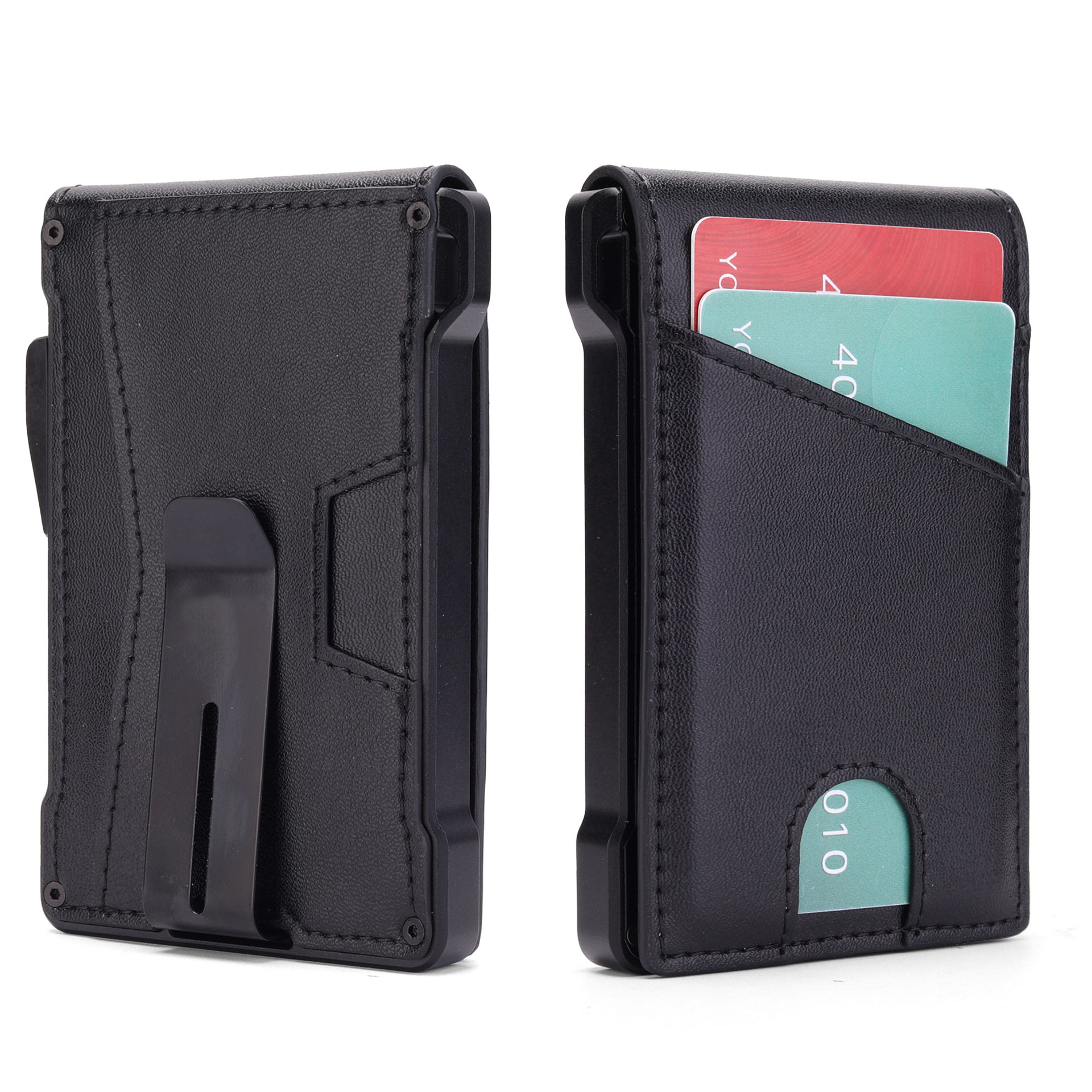 Cartera de múltiples tarjetas de empuje lateral de comercio exterior Cepillo antirrobo para hombres Caja de tarjetas multifunción Cartera para hombres con solapa de fibra de carbono