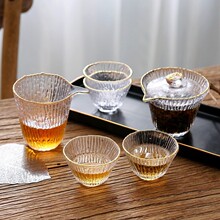 家用日式玻璃功夫茶具品茗主人杯竹节加厚公道杯盖碗茶具茶杯套装