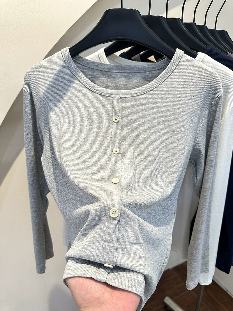 Весенний облегающий свитер с длинными рукавами, корейский стиль, круглая горловина