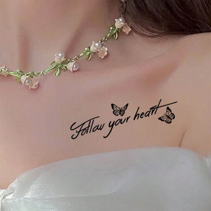 New Cross-Border Herbal English Short Sentence Follow Your Heart Tattoo Sticker Semi-Permanent Ins Tattoo Sticker Waterproof and Long-Lasting