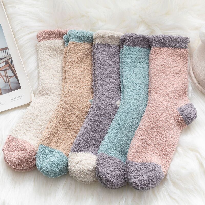 Coral Velvet Towel Socks for Women, Warm and Thickeneded, Cute Long Socks for Sleeping in Winter, Mid-Calf Socks, Sleep Socks, Wholesale Cold Protection