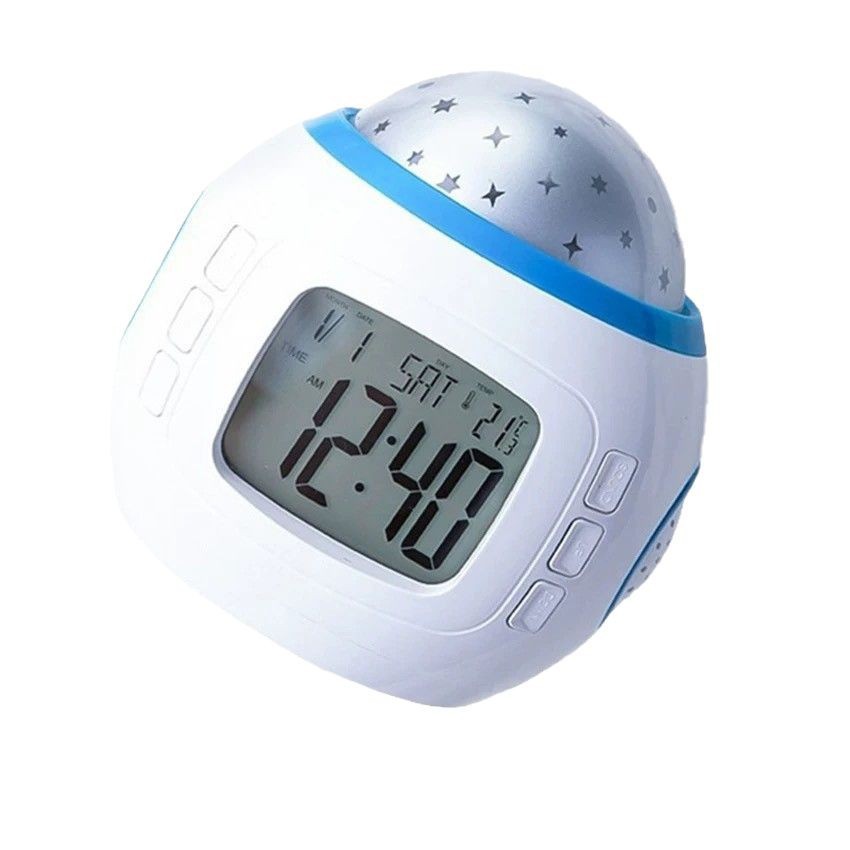 Reloj de proyección de estrellas, reloj de calendario perpetuo, reloj de proyección de color, pantalla azul