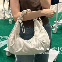 インシ韓国デザインemis2025夏巾着リボン文字入りシングルショルダー斜め掛け腋下ハンドバッグ2025新作
