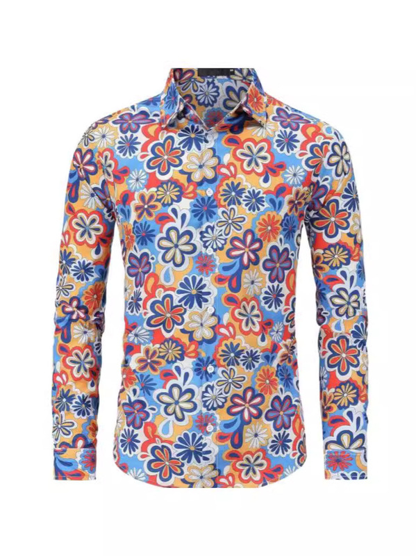 25 Amazon Halloween Hippie Men's 70S Disco Hip-Hop Button Floral Retro Long Sleeve Shirt