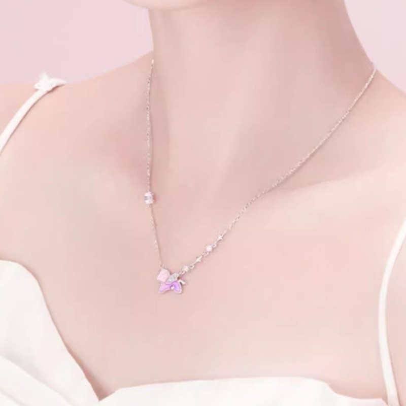 925纯银星愿独角兽项链女夏季夜光珐琅滴胶锁骨链ins少女心项饰|undefined