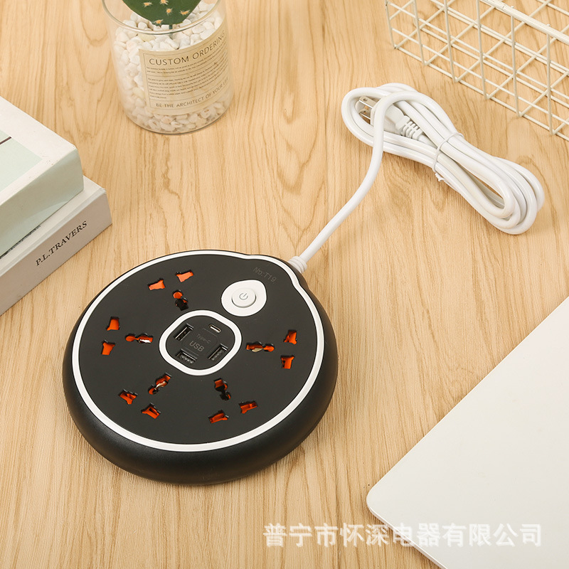 T19# enchufe de fila redonda 3USB + 1Type-c caja de color mixto con conector de conexión de puerta de seguridad enchufe de fila de comercio exterior de Taiwan