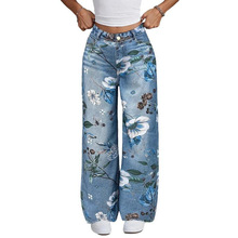 Q 21676 Printed Denim Wide Leg Pants ӡ��ţ�����ȿ�羳