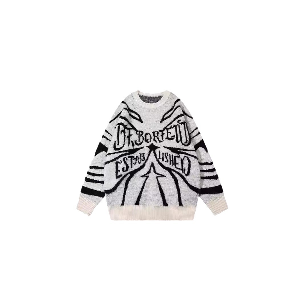 Men's Clothing autumn and winter letters irregular pattern round neck sweater men and women retro loose sweater wholesale_voghion.com