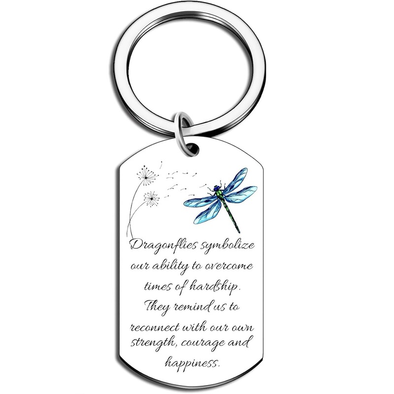 Cross-border New Inspirational Gift Stainless Steel Keychain Dragonfly Encourage Gift for Female Friends