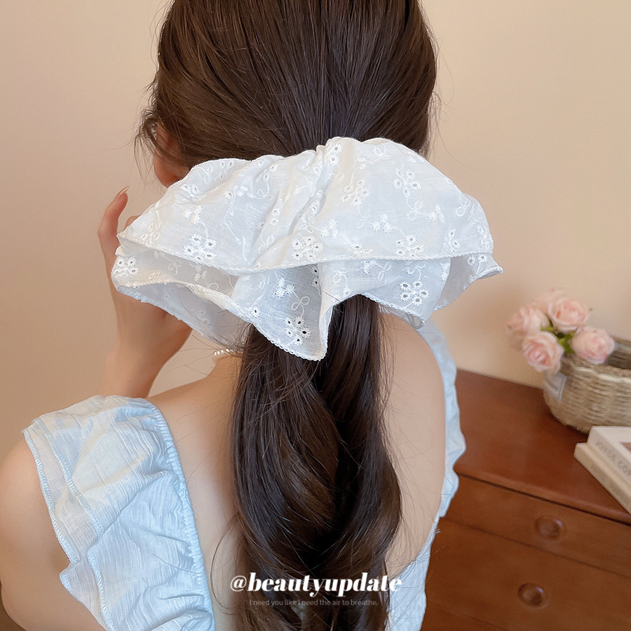 Tela coreana, flor, lazo para el cabello del intestino grueso, sentido de alta calidad, dulce, gran cuerda para el cabello de cola de caballo, accesorios para el cabello de moda de nicho