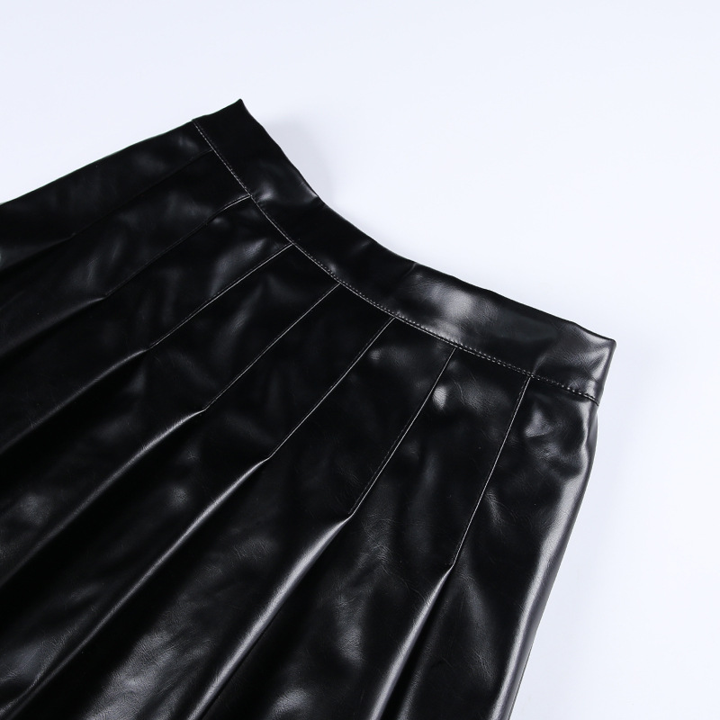 Leather Pleated Skirt NSFLY81214