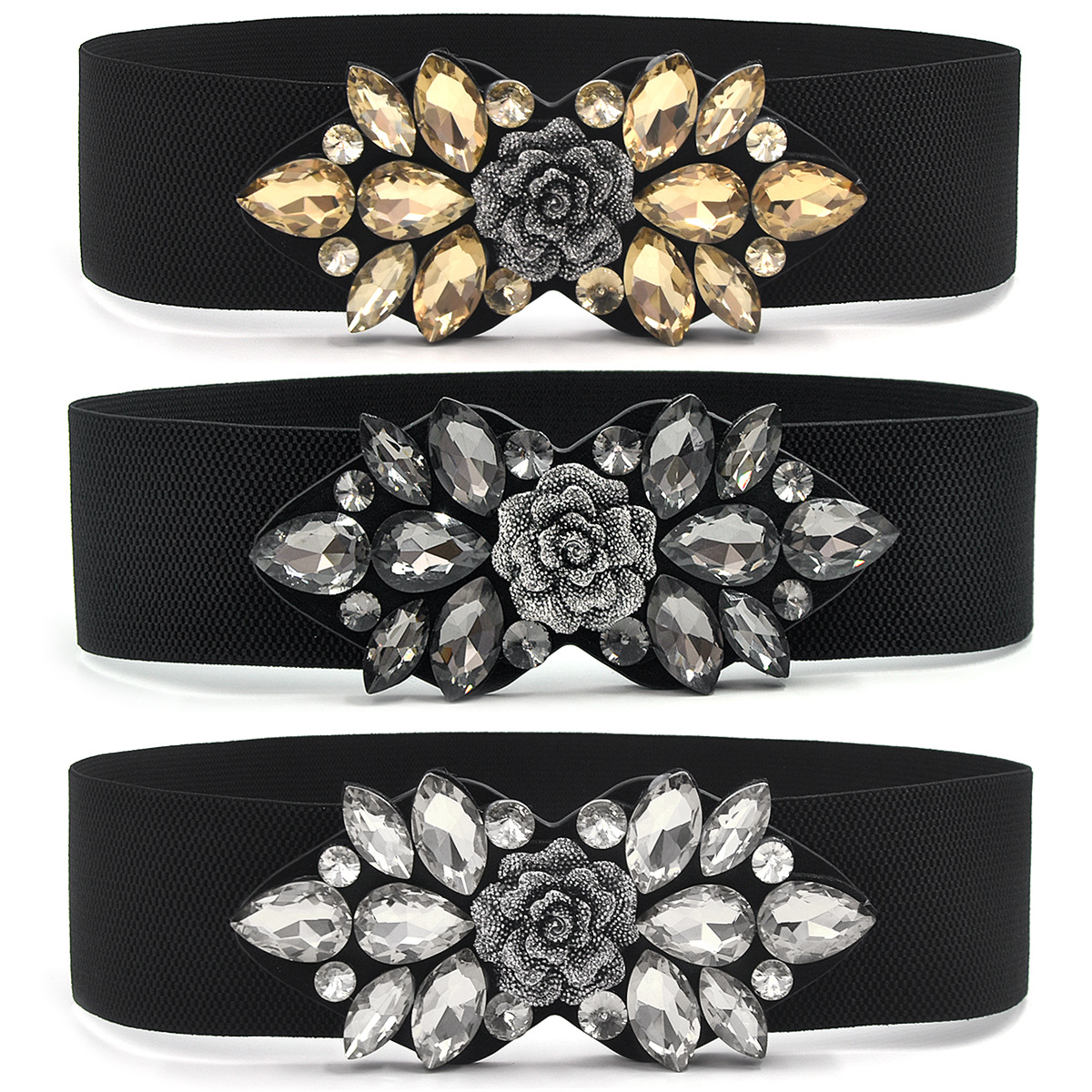 Nuevo de alta gama rhinestone elástico cintura sello clásico elegante cintura apretado cinturón de cintura con abrigo todo partido cinturón ancho