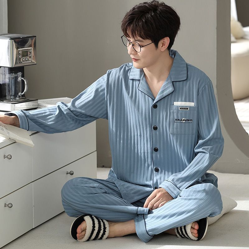 Primavera y otoño pijamas de algodón de manga larga se pueden usar fuera para hombres 2023 nuevo otoño red viento rojo para hombres ropa de hogar de tamaño grande