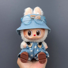 一二三代labubu娃衣可爱星星背带裤帽子套装3.0玩偶布布换装衣服