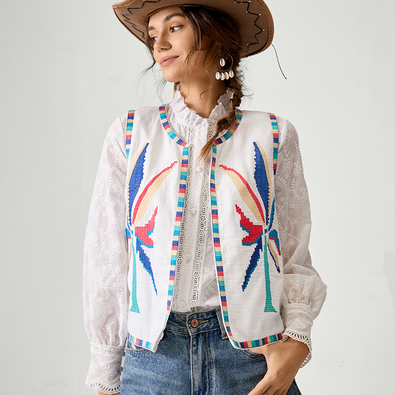 Spot Europa y los Estados Unidos comercio exterior de mujeres estilo bohemio industria pesada chaleco bordado de mujer algodón sin mangas con chaleco superior