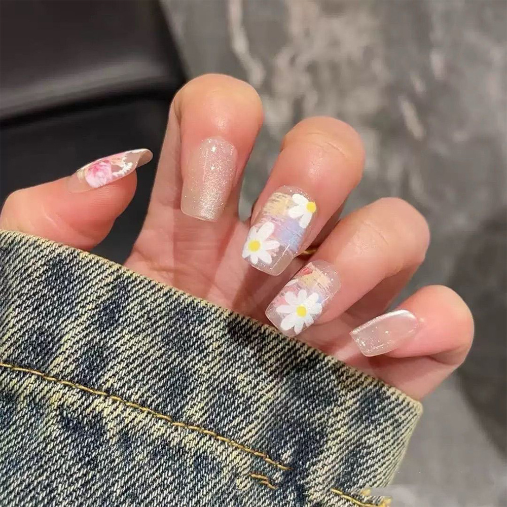 Piezas de arte floral en relieve para decoración de uñas, juego de 10 piezas con pegatinas de ojo de gato, uñas postizas de alta gama hechas a mano.