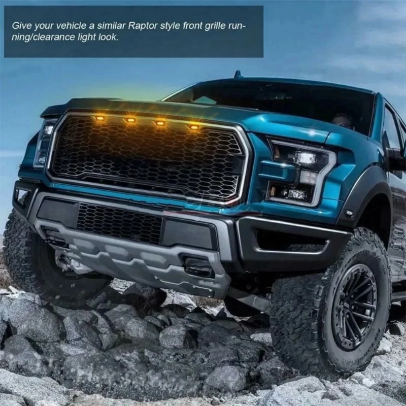 Car Grille 4-Light Led Small Yellow Light Raptor Grille Modified Led Decorative Light Pickup Anti-Fog Light Warning Light