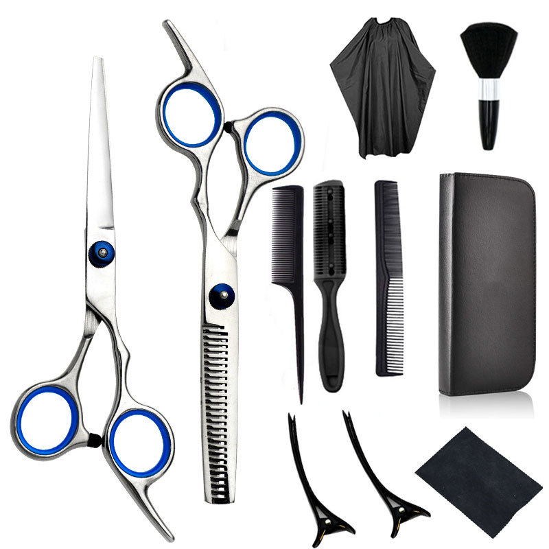 Fábrica al por mayor de 4 pulgadas tijeras de corte de pelo de acero inoxidable tijeras de corte de pelo profesional tijeras de corte de dientes maestra set tijeras planas