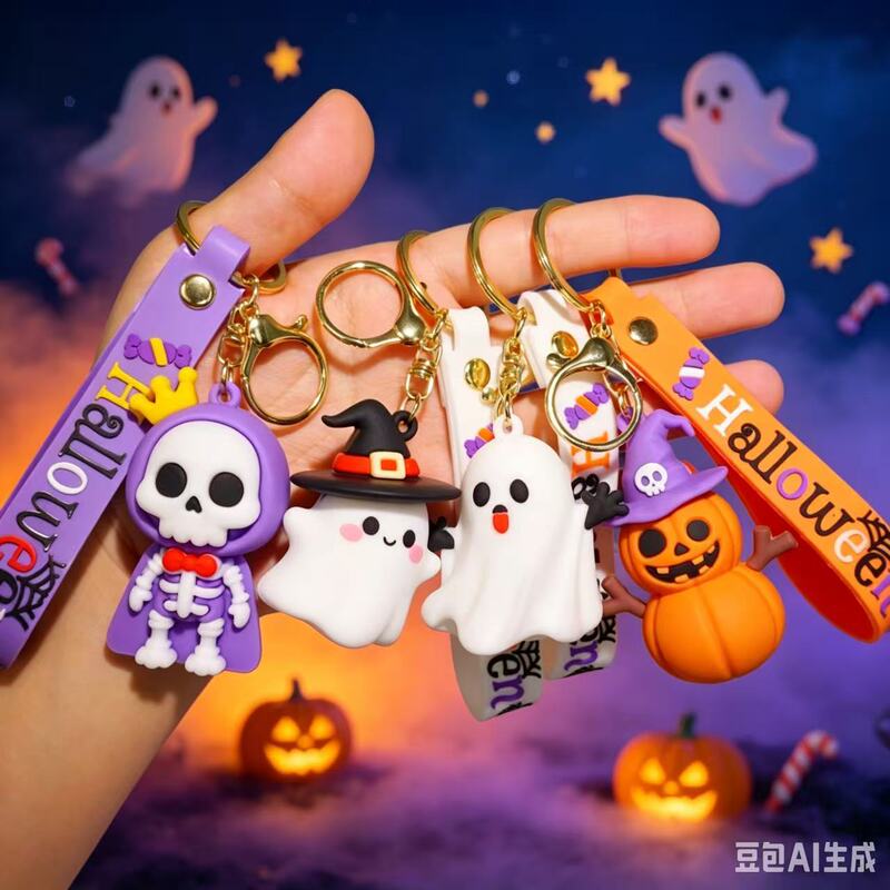 Cross-border Halloween keychain pendant, cartoon small pumpkin doll, soft rubber keychain, car ornament, keychain Cross-border Halloween keychain pendant, cartoon small pumpkin doll, soft rubber keychain, car ornament, keychain
