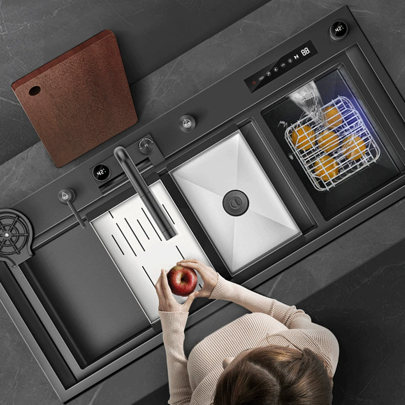 Nilozhi Kitchen 304 Нержавеющая сталь раковина Интеллектуальная очистка Большой одинарный резец мытьёPot фрукты овощи дезинфекция Машина Набор мытья