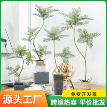 仿真绿植蓝花楹叶中式盆栽室内客厅装饰轻奢摆件假树造景仿生植物