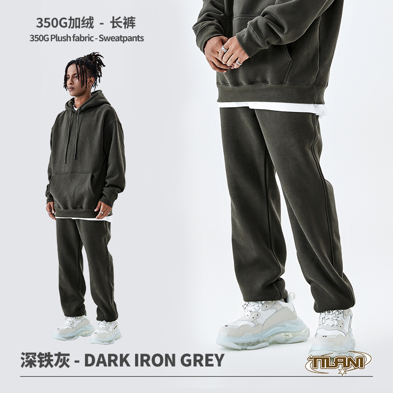 Conjunto deportivo unisex, sudadera con capucha y pantalón, forro polar grueso 350g, moda europea y americana