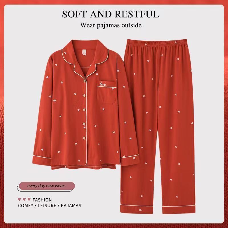 Pijamas 100% algodón de manga larga primavera y otoño ropa para el hogar Otoño e Invierno de las mujeres solapa nueva mamá suelta casual verano
