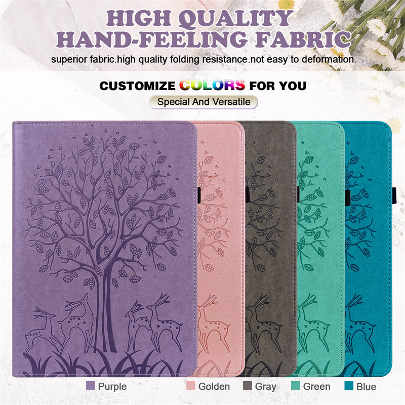 For 2022 Samsung S6 Lite 10.4 inch solid color leather case P613/P619 deer under the tree anti-fall protective case