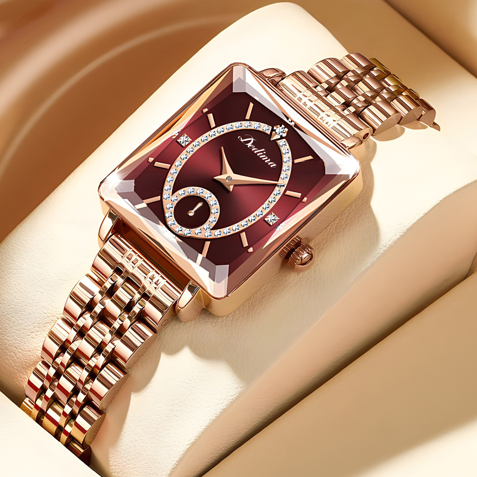 High-end fashionable square golden watch