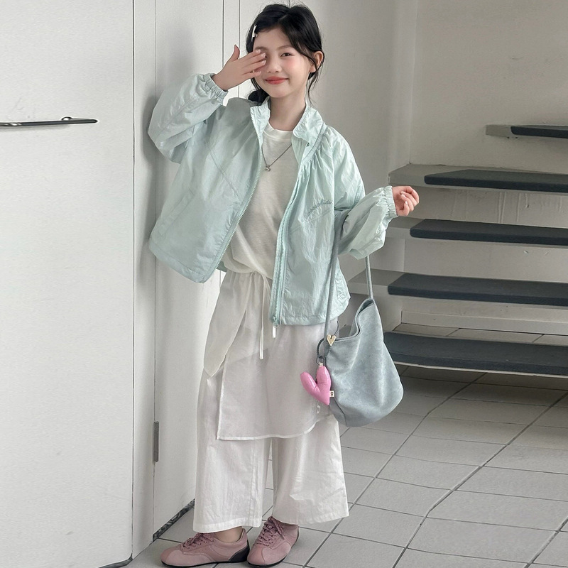Girls' Sun Protection Clothing Summer 2026 New Style Girls' Stand-Up Collar Jacket Air Conditioning Shirt Top Children's Summer Thin Coat