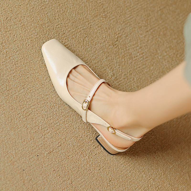 CHIKO Clover Square Toe Block Heels Slingback Shoes